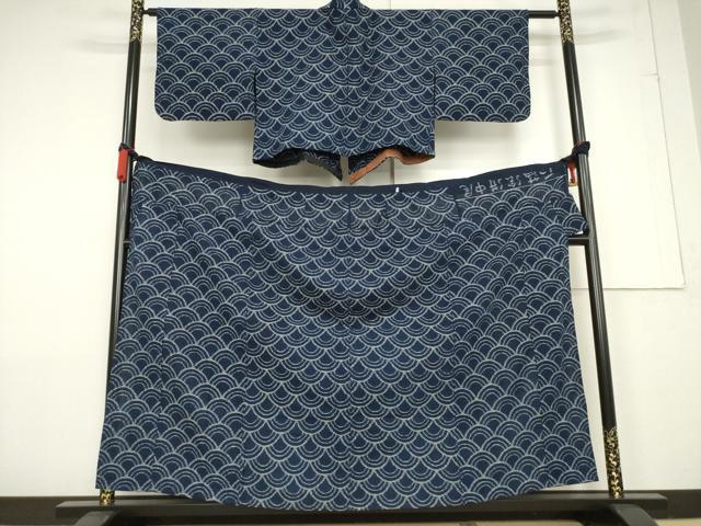 平和屋着物●久留米絣　単衣　二部式　青海波　正藍絵絣中尾　綿　逸品　AABF3595ck（楽天・平和屋）
