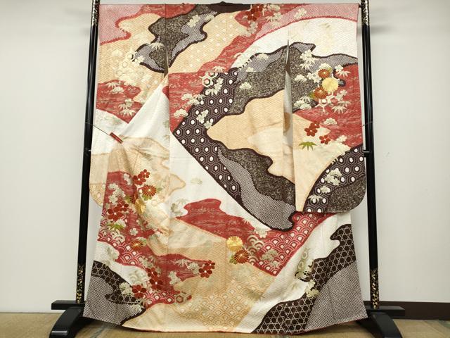平和屋着物●豪華振袖　駒刺繍　絞り　エ霞草花文　金彩　正絹　逸品　CABC2302ut