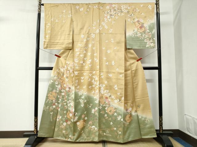 平和屋着物●訪問着　駒刺繍　雪輪草花文　暈し染め　金彩　やまと誂製　正絹　逸品　未使用　CABC6511yc