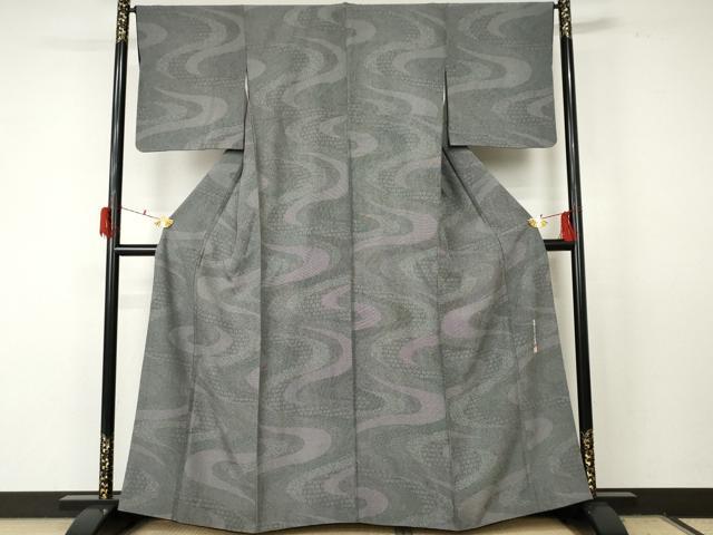 平和屋着物●伝統工芸師　服部光擴　江戸小紋　流水吉祥文　黒地　正絹　逸品　AABF5265cs