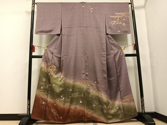 Full-Length Under-Kimono - 平和屋着物●訪問着　駒刺繍　鳳凰更紗鼓文　暈し染め　金彩　正絹　逸品　AABF6112ph