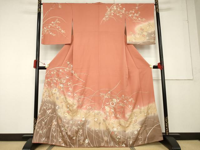 平和屋着物●訪問着　駒刺繍　草花文　暈し染め　金彩　正絹　逸品　AABF7010ck