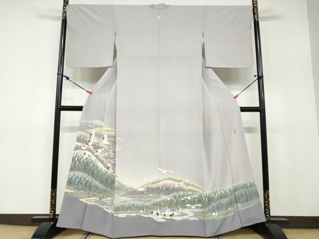 平和屋着物●本加賀友禅作家　勝野緑峯　色留袖　群鶴樹林文　正絹　逸品　DABB0660ud
