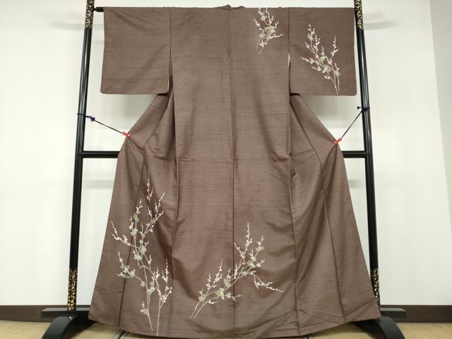 平和屋着物●訪問着　友禅　白山紬　枝花文　正絹　逸品　DABB0661ud