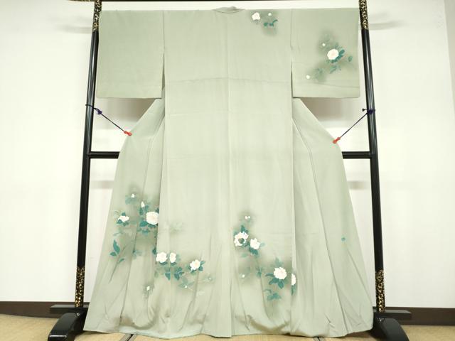 平和屋着物●訪問着　友禅　作家物　枝椿文　暈し染め　正絹　逸品　DABB0700ud