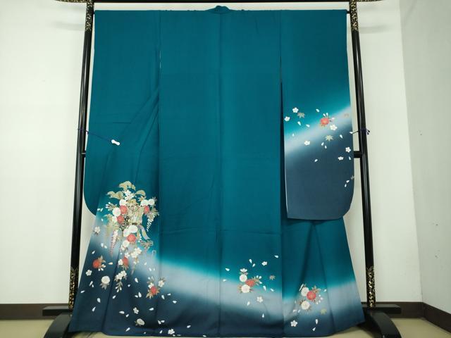 平和屋着物●豪華振袖　御所車花文　暈し染め　金彩　正絹　逸品　DABB4437ps