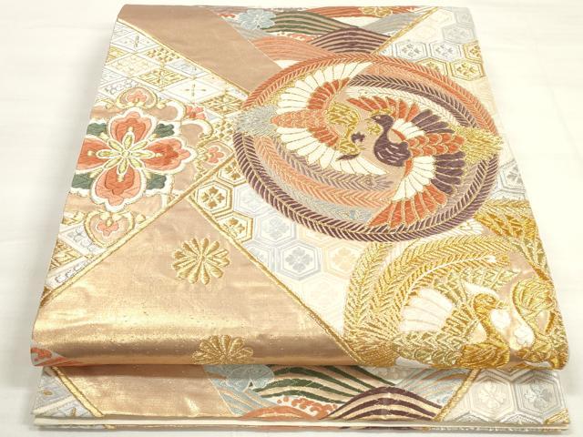 平和屋着物◎六通柄袋帯 唐織 能衣錦 吉祥双鶴花文 金銀糸 正絹 逸品 DABC5972xg