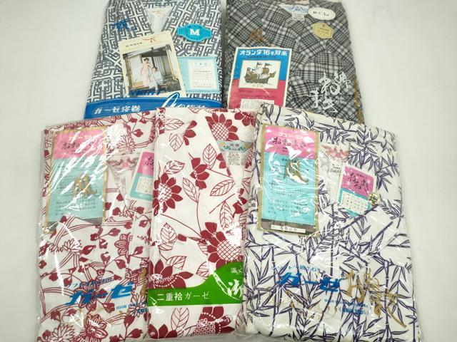 平和屋着物▼和装小物 浴衣生地寝巻きまとめて5点 ガウン お寝間着 入院着 男性／女性 綿 逸品 未使用 CABC0891ju