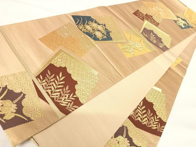 平和屋着物◎六通柄袋帯　色紙重ね花文　金糸　正絹　逸品　AABA6305yx 3