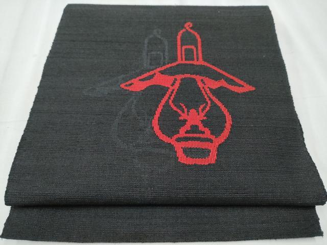 平和屋着物●八寸名古屋帯　ランタン　黒地　正絹　逸品　CABC5339hy