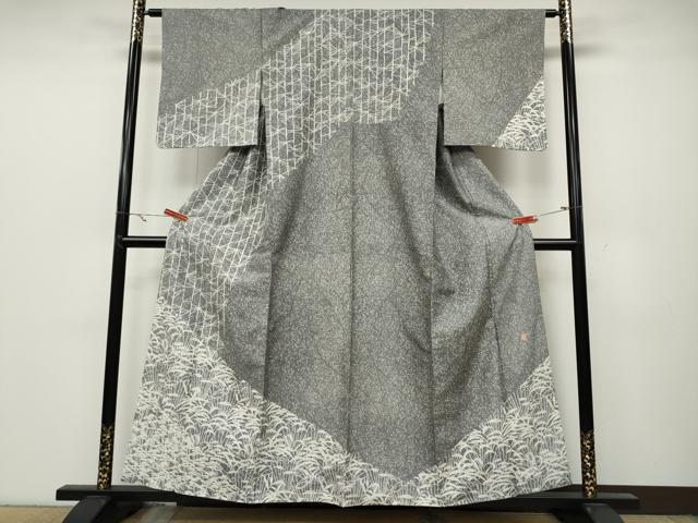 平和屋着物●伝統工芸士　今井喜三郎　訪問着　本場大島紬　麻の葉草木文　正絹　逸...