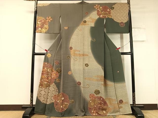 平和屋着物●訪問着　泰常　駒刺繍　鹿の子吉祥花文　暈し染め　金彩　正絹　逸品　CABC2706vp
