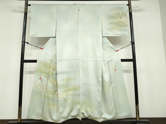 平和屋着物●人間国宝　福田喜三郎　訪問着　刺繍　笹文　暈し染め　金彩　正絹　逸品　DABB0726ud