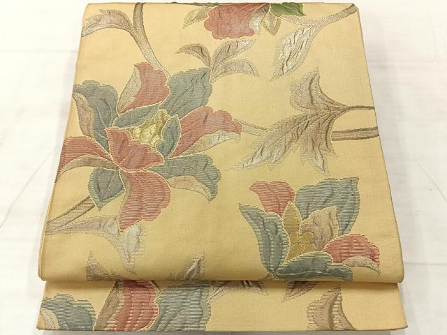 平和屋着物◎六通柄袋帯 更紗花文 金糸 正絹 逸品 AABF2626uk