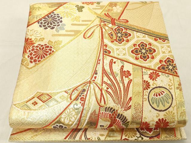 平和屋着物◎佐賀錦　六通柄袋帯　唐織　吉祥花文　金糸　正絹　逸品　DABB2310cd