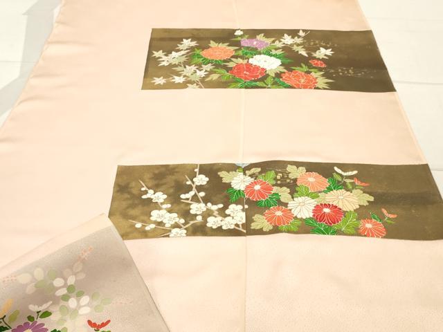 平和屋着物▼付下げ 反物 着尺 刺繍 横段草花文 金彩 逸品 未使用 DABB5572zy