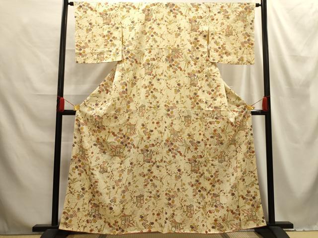 平和屋着物■上質な小紋　御所車花文　金彩　正絹　逸品　AABE6409sx