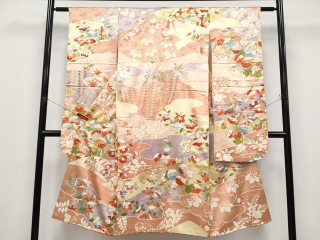 平和屋本店[]極上　七五三　女の子　7歳　祝着　駒刺繍　流水草花文　金彩　逸品　CYAA4571s6