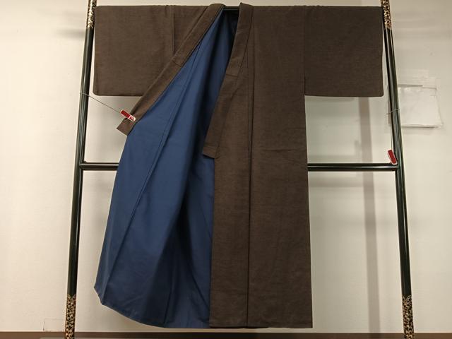 平和屋着物●男性　紬　アンサンブル　鉄黒色　正絹　逸品　CABC2722vp