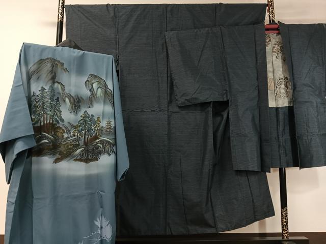 Kimono Set - 平和屋着物●男性　本場大島紬　アンサンブル　長襦袢セット　100亀甲　総詰め　正絹　逸品　CABC2734vp
