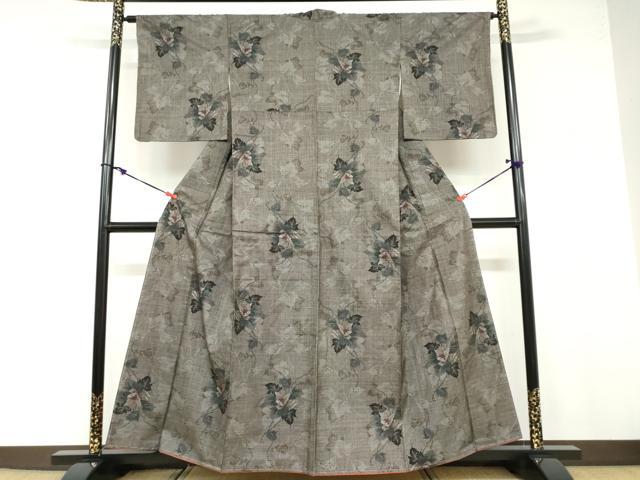 平和屋着物●本場大島紬　7マルキ　蔦の葉草花文　正絹　逸品　未使用　DABB0635ud