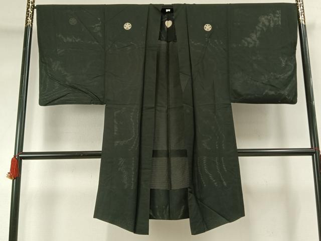 平和屋着物▽男性　長羽織　黒紋付　正絹　逸品　AABF5667fy