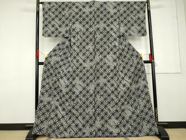 平和屋着物●上質な小紋　総絞り　麻の葉文様　黒地　正絹　逸品　AABF6595cs