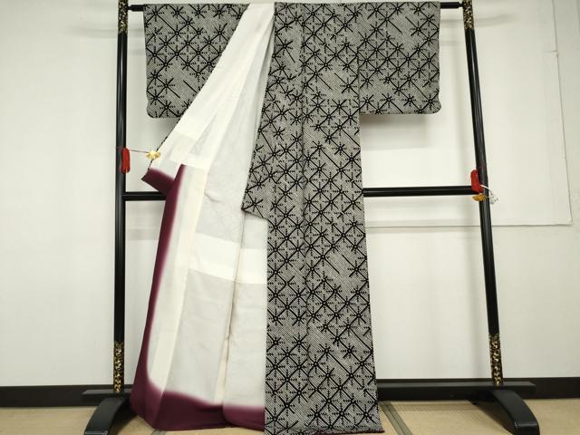 平和屋着物●上質な小紋　総絞り　麻の葉文様　黒地　正絹　逸品　AABF6595cs