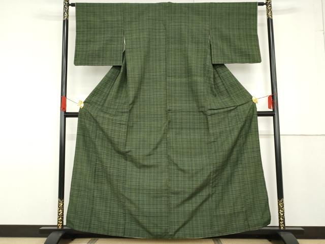Kimono - 平和屋着物●郡上紬　草木染　格子　正絹　逸品　AABF6606cs