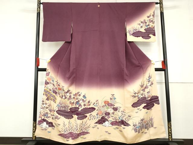 平和屋着物●人間国宝　五代　田畑喜八　訪問着　駒刺繍　笹梅枝花文　暈し染め　正絹　逸品　AABF6609cs