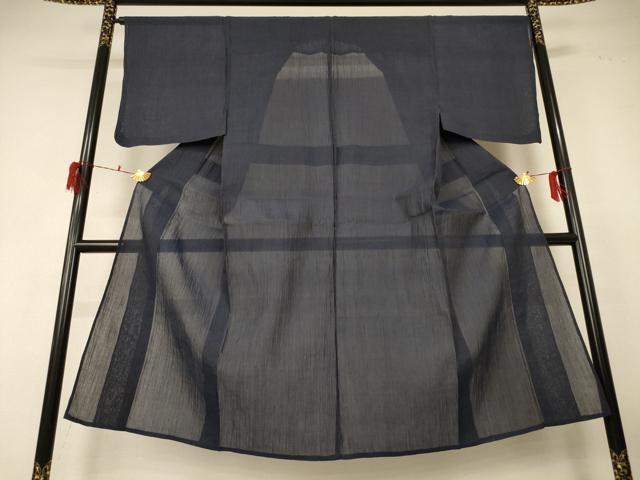 平和屋着物＊夏物　男性　小千谷ちぢみ　色無地　藍鉄色　麻　逸品　AABF6839jd