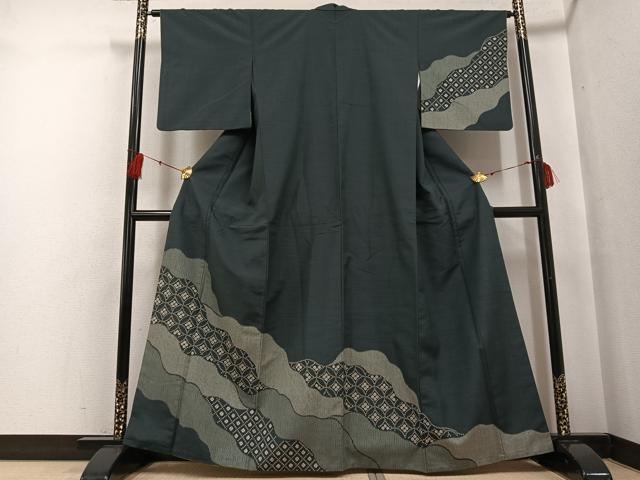 Kimono - 平和屋着物●訪問着　紬地　七宝文　正絹　逸品　AABF6986ph