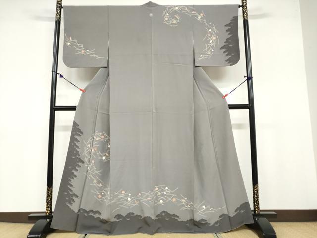 Rakuten - 平和屋着物●訪問着　駒刺繍　敷松葉草花文　シルエット　金彩　正絹　逸品　DABB0762ud