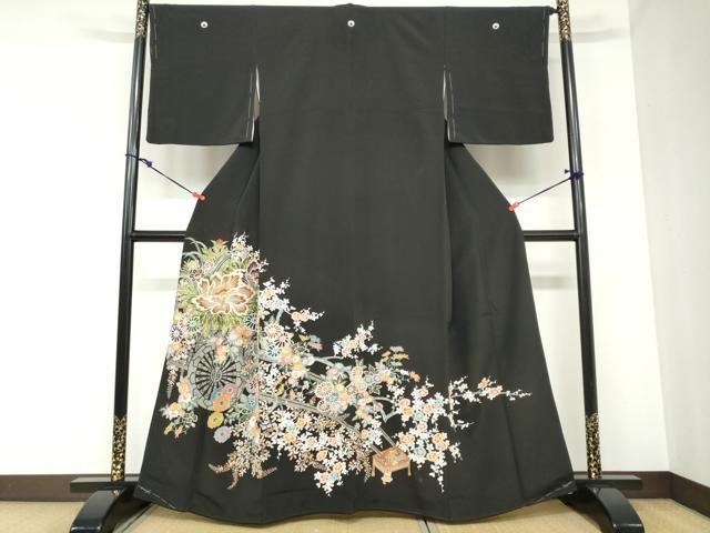 乐天商城 - 平和屋着物●豪華黒留袖　友禅　花車文　正絹　逸品　DABB0874ud