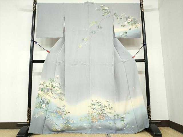 Rakuten - 平和屋着物●訪問着　友禅　作家物　風景草花文　暈し染め　正絹　逸品　DABB0878ud