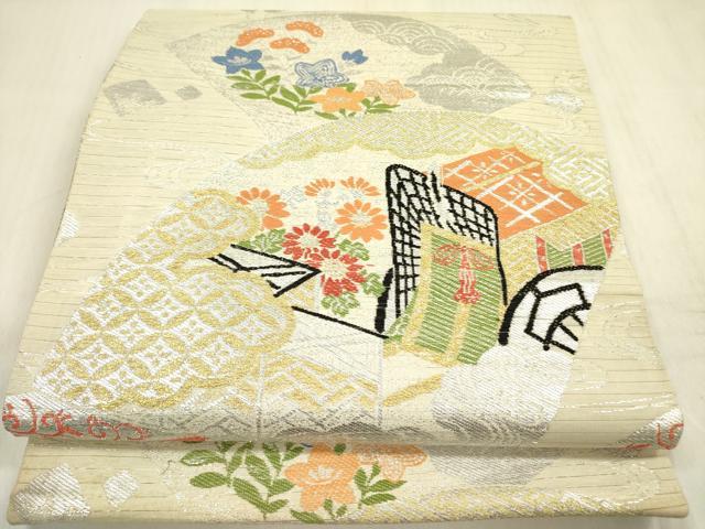 ■■■　サイズ　■■■ 長さ 372cm　幅 32cm程 ■■■　商品詳細　■■■ 【正絹】 状態は接写画像のようにたれ先上部・柄止まり・裏面に薄い汚れがございますが その他特に目立ったシミ汚れなどもなく大変良い状態です。 大変上質な逸品になります。 お安く出品致しますので、是非この機会にいかがでしょうか？ ※アンティークになりますのでお品物の状態の感じ方には個人差がございます。 ご理解の上でのご