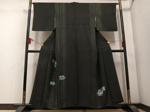 平和屋着物■訪問着　鴛鴦　黒地　金銀彩　正絹　逸品　AABF1726ph