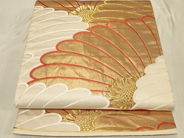 平和屋着物◎六通柄袋帯 唐織 みやび錦 螺子菊文 金糸 正絹 逸品 CABC4828in