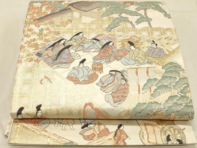 平和屋着物◎六通柄袋帯　新古今集歌合わせ　金糸　正絹　逸品　DABA2416ya