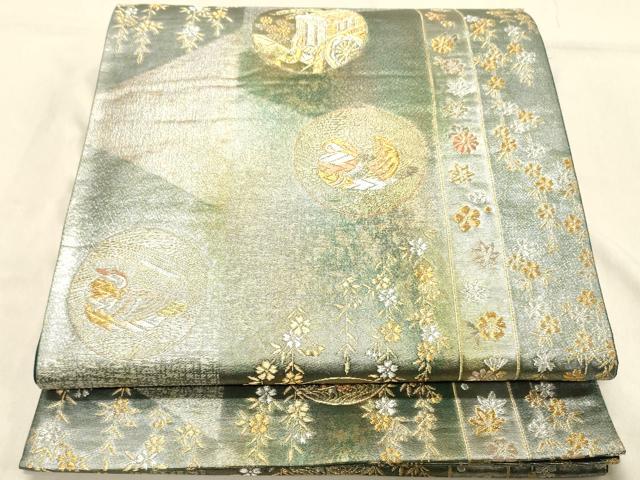 平和屋着物◎六通柄袋帯　大原野蒔絵文　金銀糸　引箔　正絹　逸品　DABA2466ya