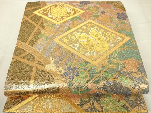 平和屋着物▼両面 六通柄袋帯 彩夢絢香紋様 金糸 正絹 逸品 DABA4336az