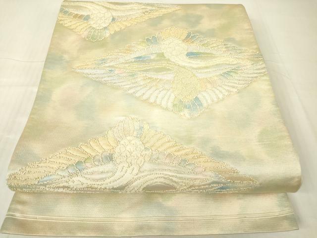 平和屋着物▼中国三大刺繍　相刺繍　総刺繍　太鼓柄袋帯　双鶴菱文　正絹　逸品　DABA4375az
