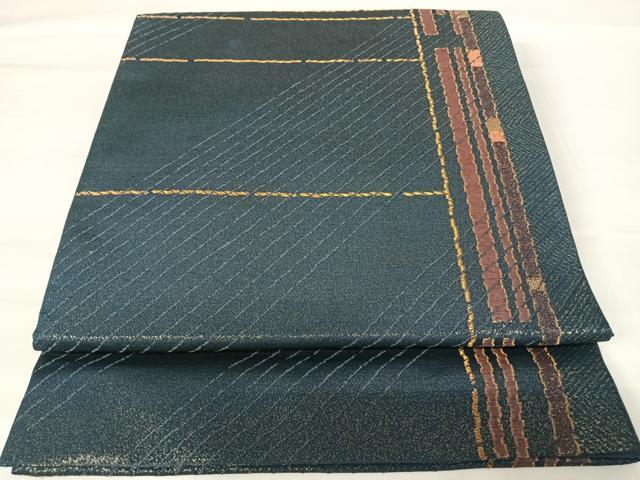 平和屋着物◎西陣　老舗　渡文謹製　手織　六通柄袋帯　横段文　正絹　逸品　AABA6311yx