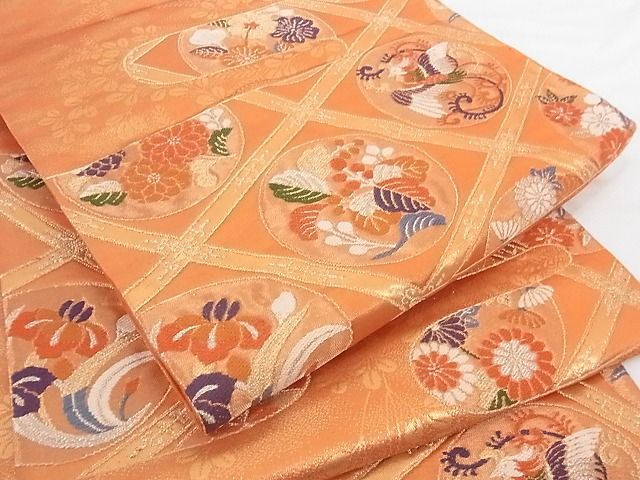 平和屋着物■六通柄袋帯　霞鳳凰花丸文　金銀糸　正絹　逸品　B-cy5585