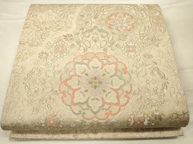 平和屋着物◎六通柄袋帯　正倉院花文　金銀糸　正絹　逸品　CAAV3207ft