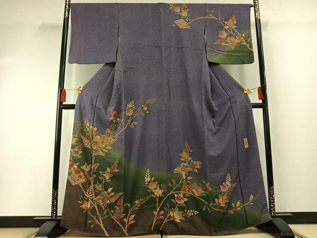 Full-Length Under-Kimono - 平和屋着物●訪問着　作家物　本苔染　冊子花蝶文　暈し染め　金彩　正絹　逸品　AABF5937fy