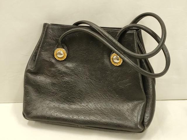 平和屋着物▼ファッション小物 MICHEL ORLEAN ミシェルオルレアン ハンドバッグ オーストリッチ 本革 逸品 AABE9142ay