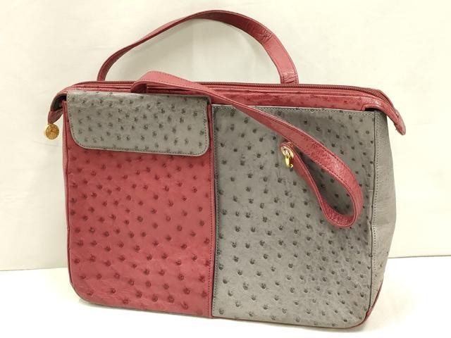 平和屋着物▼ファッション小物 Louis Feraud ルイ フェロー ハンドバッグ オーストリッチ 本革 逸品 AABE9143ay