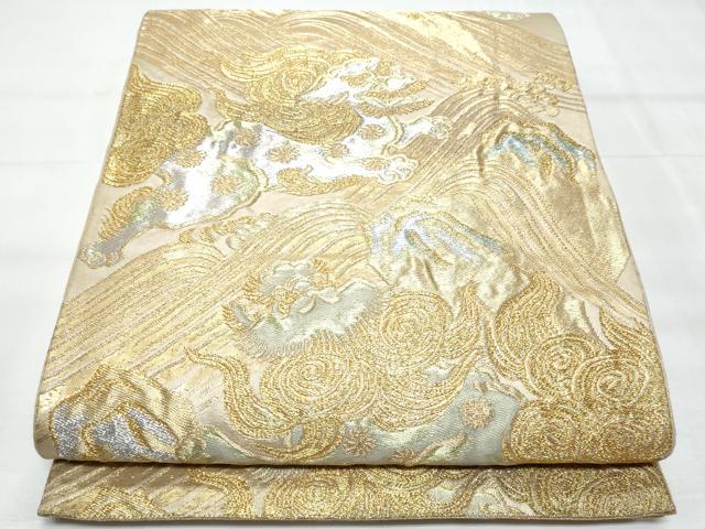 平和屋着物◎六通柄袋帯　唐獅子　金銀糸　正絹　逸品　CABB7925fb