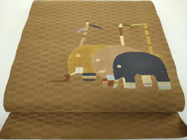 平和屋着物●八寸名古屋帯　象　正絹　逸品　DABB4683ps